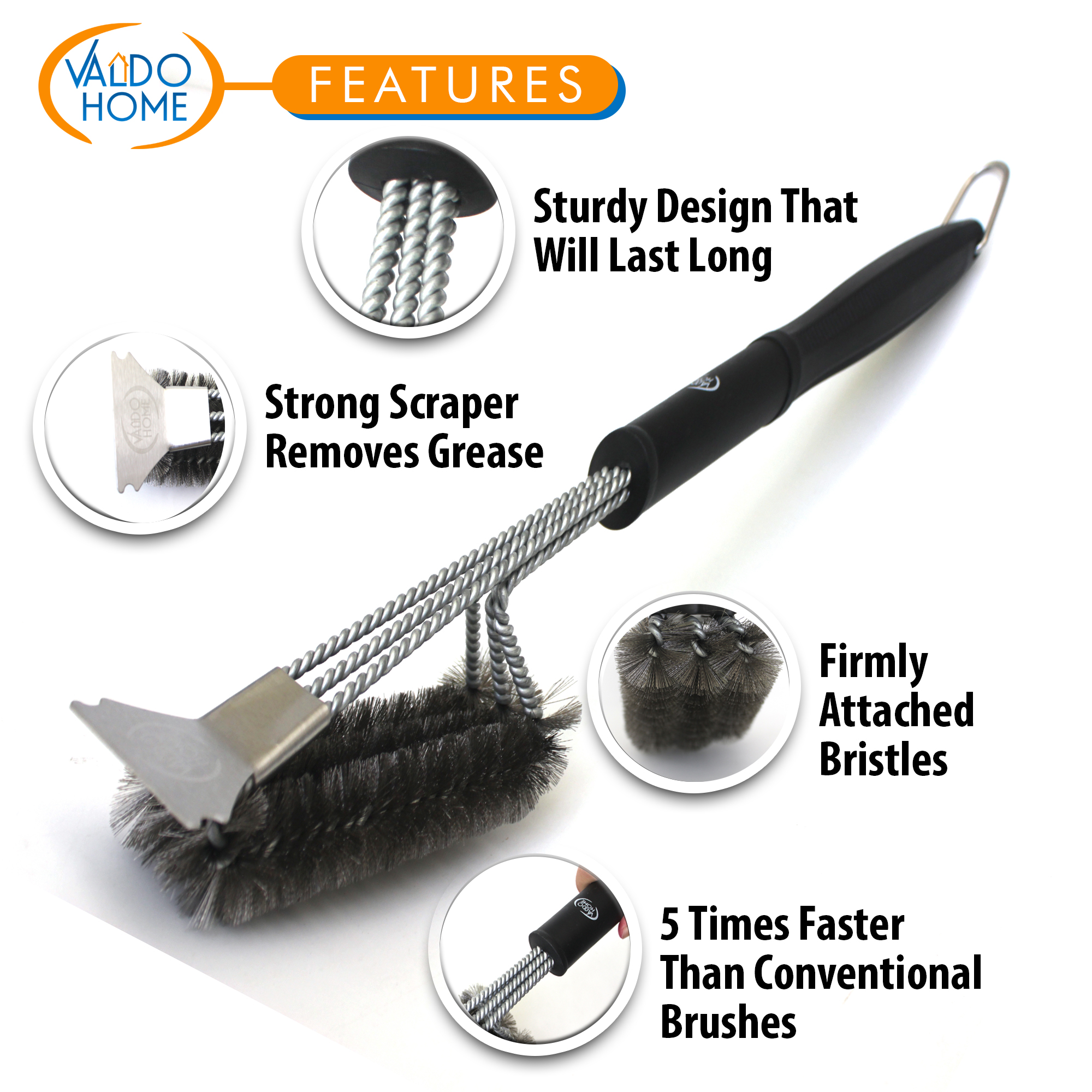 8 Inch Grill Brush and Scraper Stainless Steel Wire Grill Brush Extra  Strong BBQ Cleaner Accessories Heavy Duty Barbecue Grill Cleaning Brush  Grill Grate Brush Cleaner